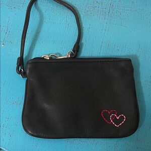 Fossil black leather wristlet